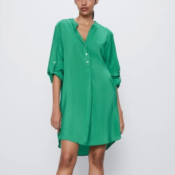 Zara Blouse Dress Green Sz Medium - Picture 1 of 5